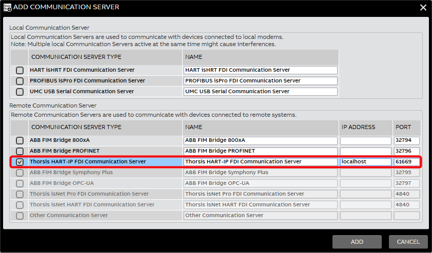 Add HART-IP Communication Server