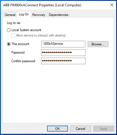 FIM Bridge 800xA Service Logon Details