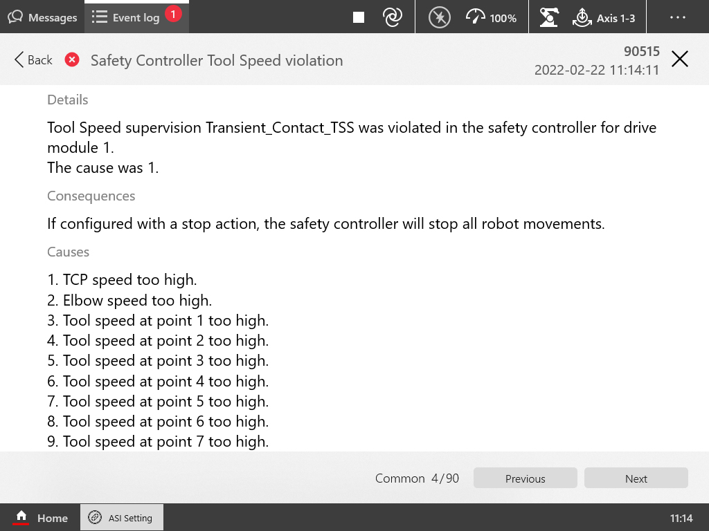 Safety Controller Tool Speed