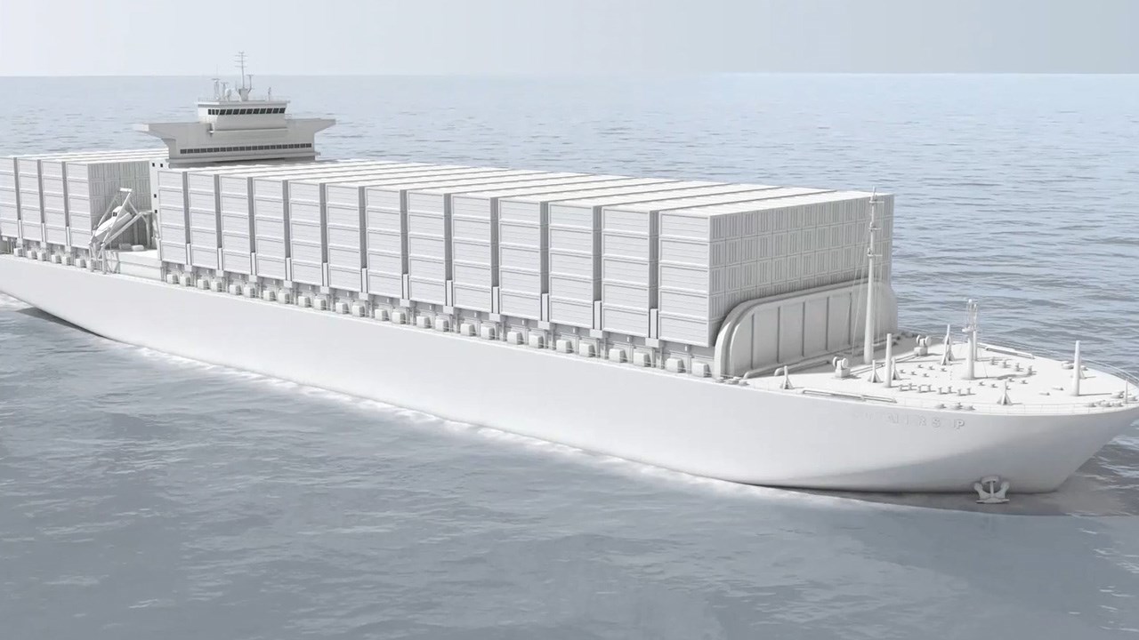 3D rendering of a cargo ship illustrating a shaft generation use case