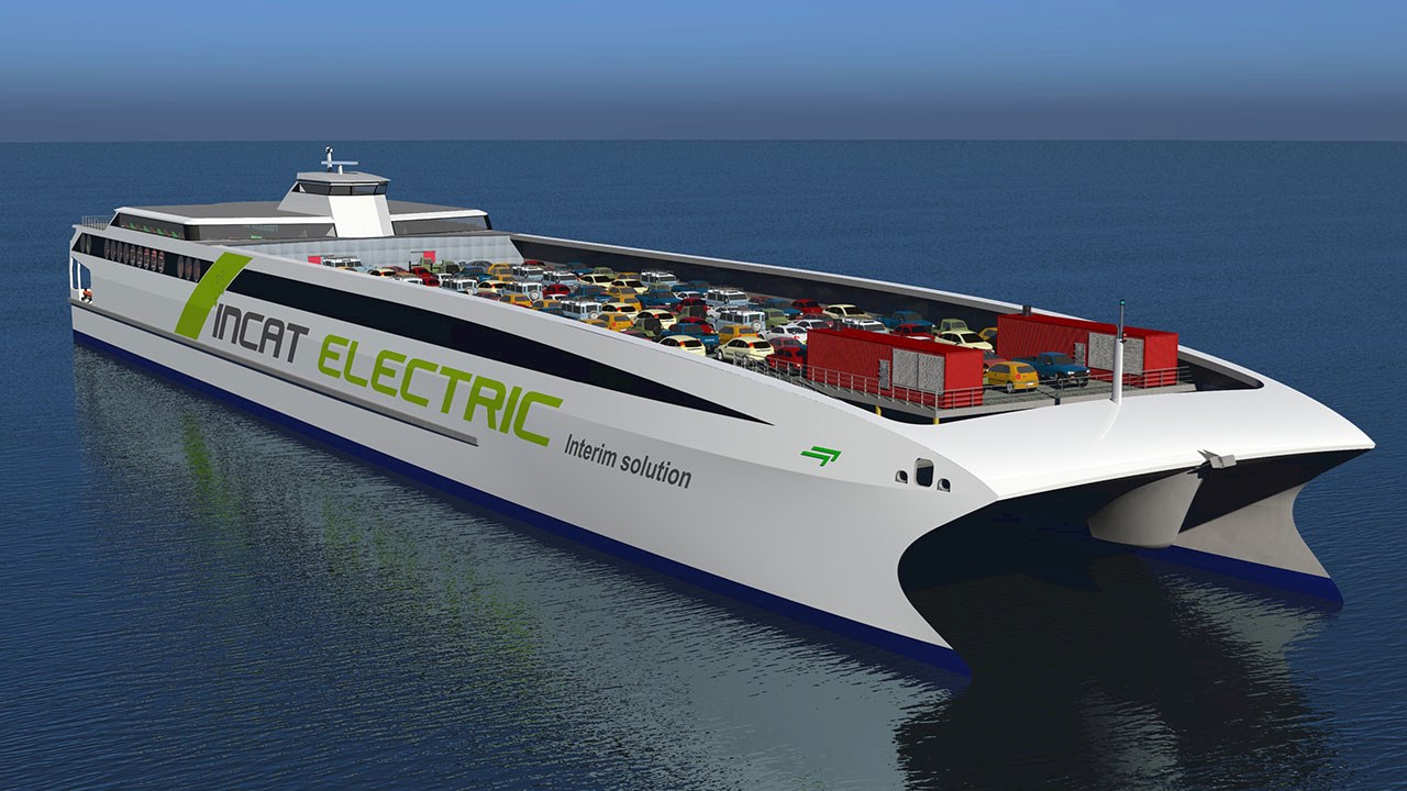 Concept illustration of an electric ferry collaboration between ABB and Incat Tasmania.